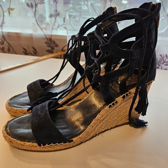 Vince Camuto Navy Suede Ankle Wrap Sandals Size 8 - Picture 1 of 13